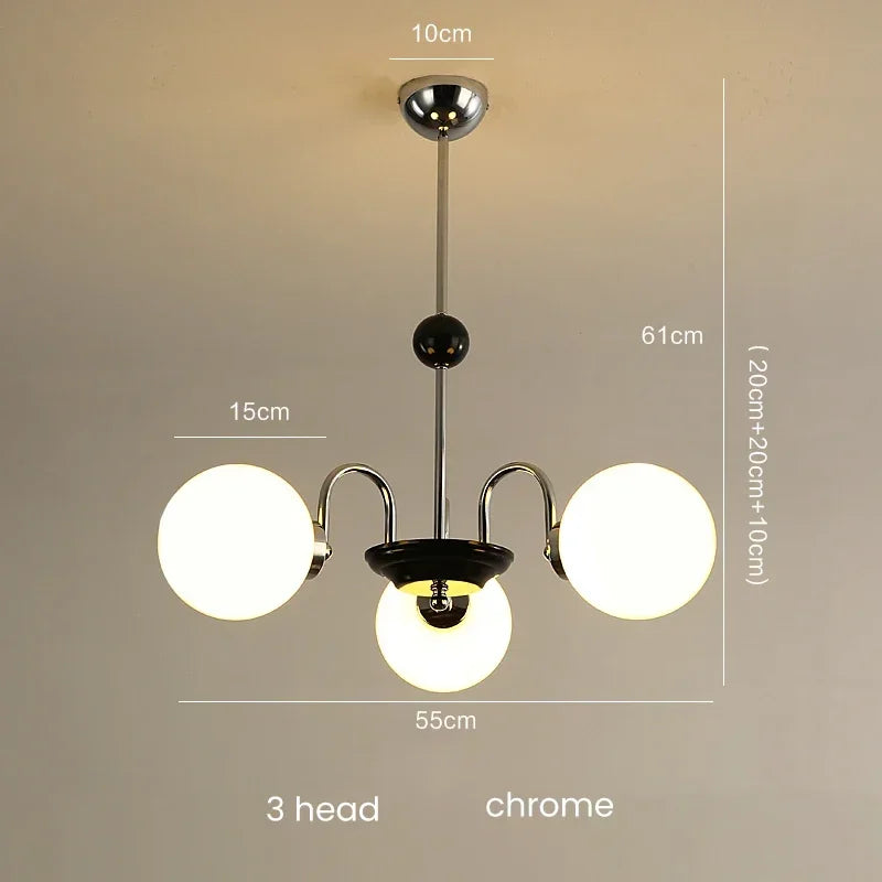 Mid-Century Retro Chandelier French Glass Ball Pengdant Lamp Bauhaus Gold/Chrome Luxury Living Room Bedroom Study Light