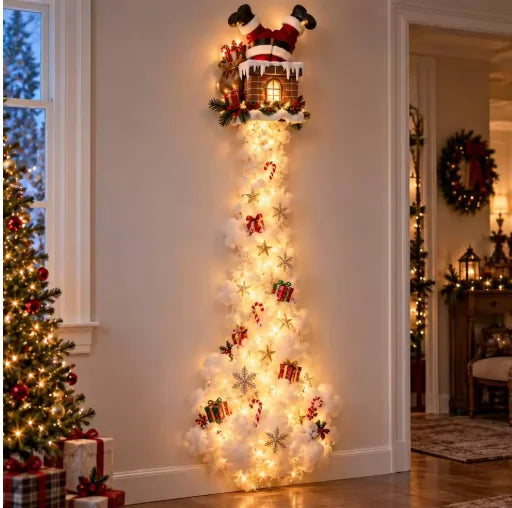 2027 Christmas Magic Trail Wall Light-LED Glowing Xmas Scene Wall Decoration,Santa Sleigh Reindeer Hanging Decor for New Year Pa
