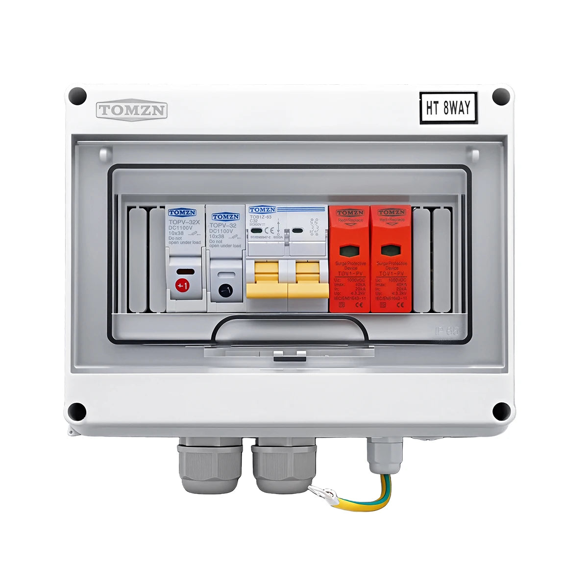 8-Way Solar Combiner Box Component Kit (600V DC, 16A-63A) - DC Circuit Breaker, Fuse Holder & Surge Protective Device (SPD) with Dual Wire Terminals