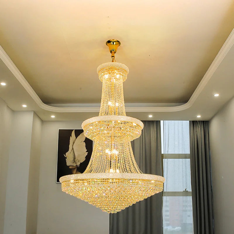 Luxury Crystal Chandeliers Villa Attic Stairs Lighting Lustre Decorate Indoor Living Room Loft Ceiling Pendant Lights Fixtures
