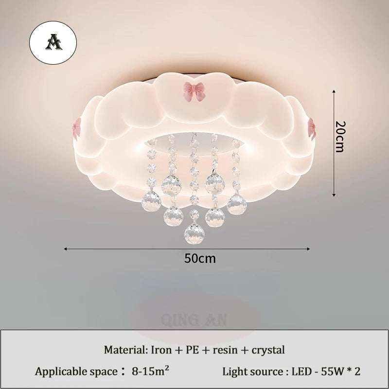 Children's Room Cloud Ceiling Light Pink Bow Crystal Cloud Lamp LED Cream Style Nursery Baby Room Boy Girl Bedroom Ceiling Lamps