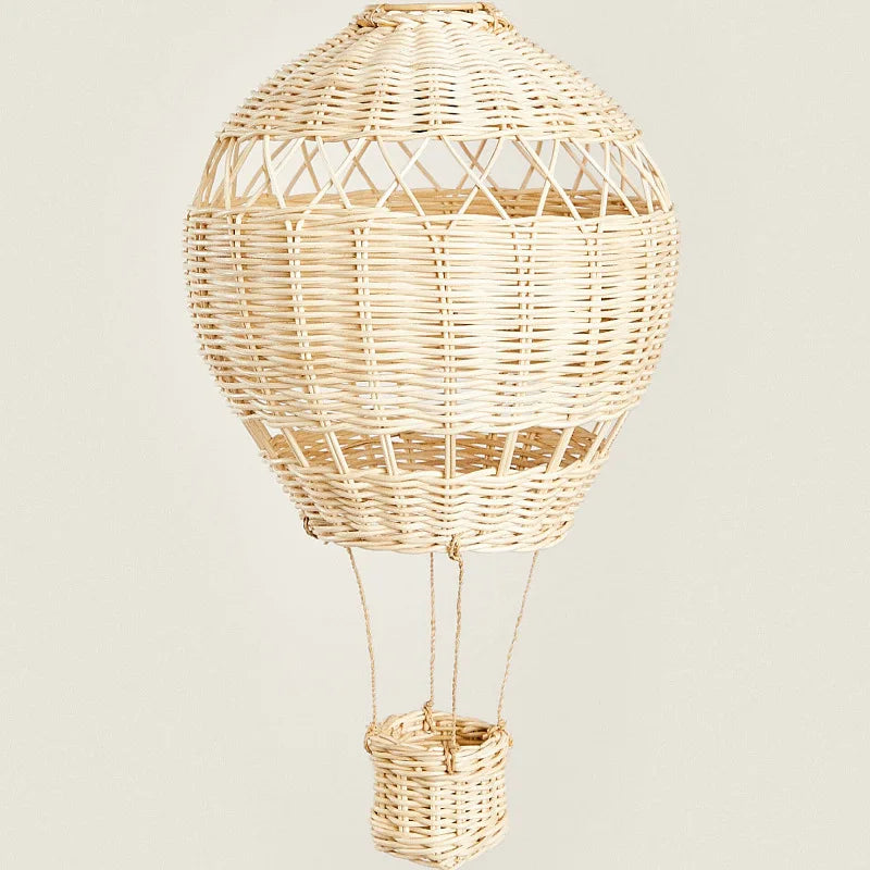 Handmade Rattan Hot Air Balloon Chandelier - LED Nursery Light for Baby Room