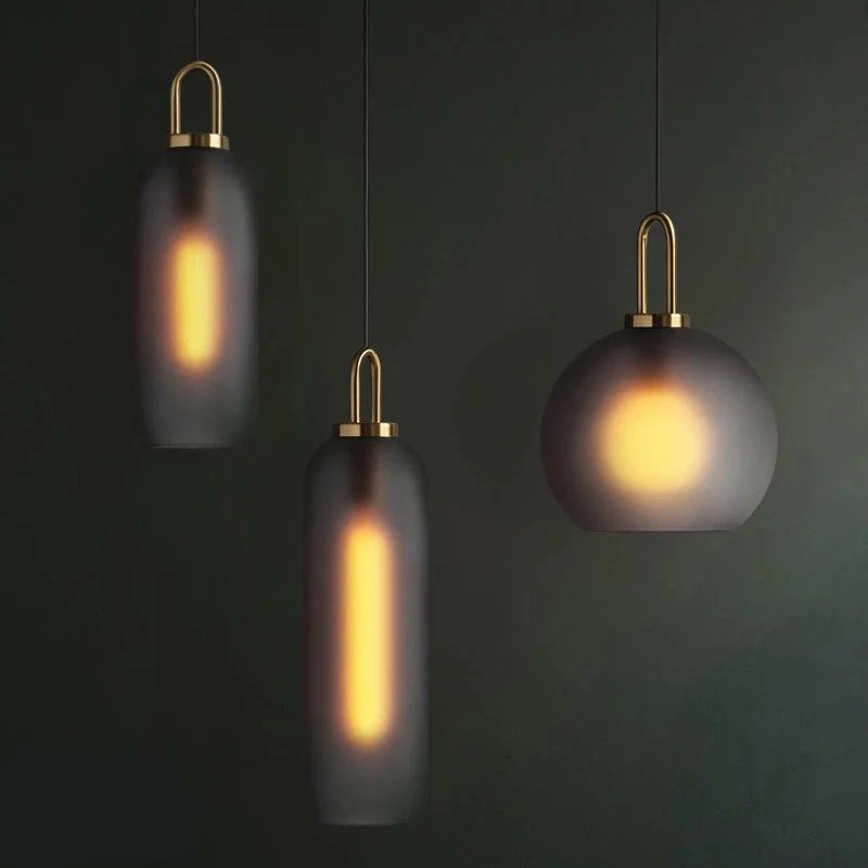 Smoke Grey Sphere glass hanging lamp Transparent Cylindrical Edison glass pendant lighting Simple lines pendant lamp droplight