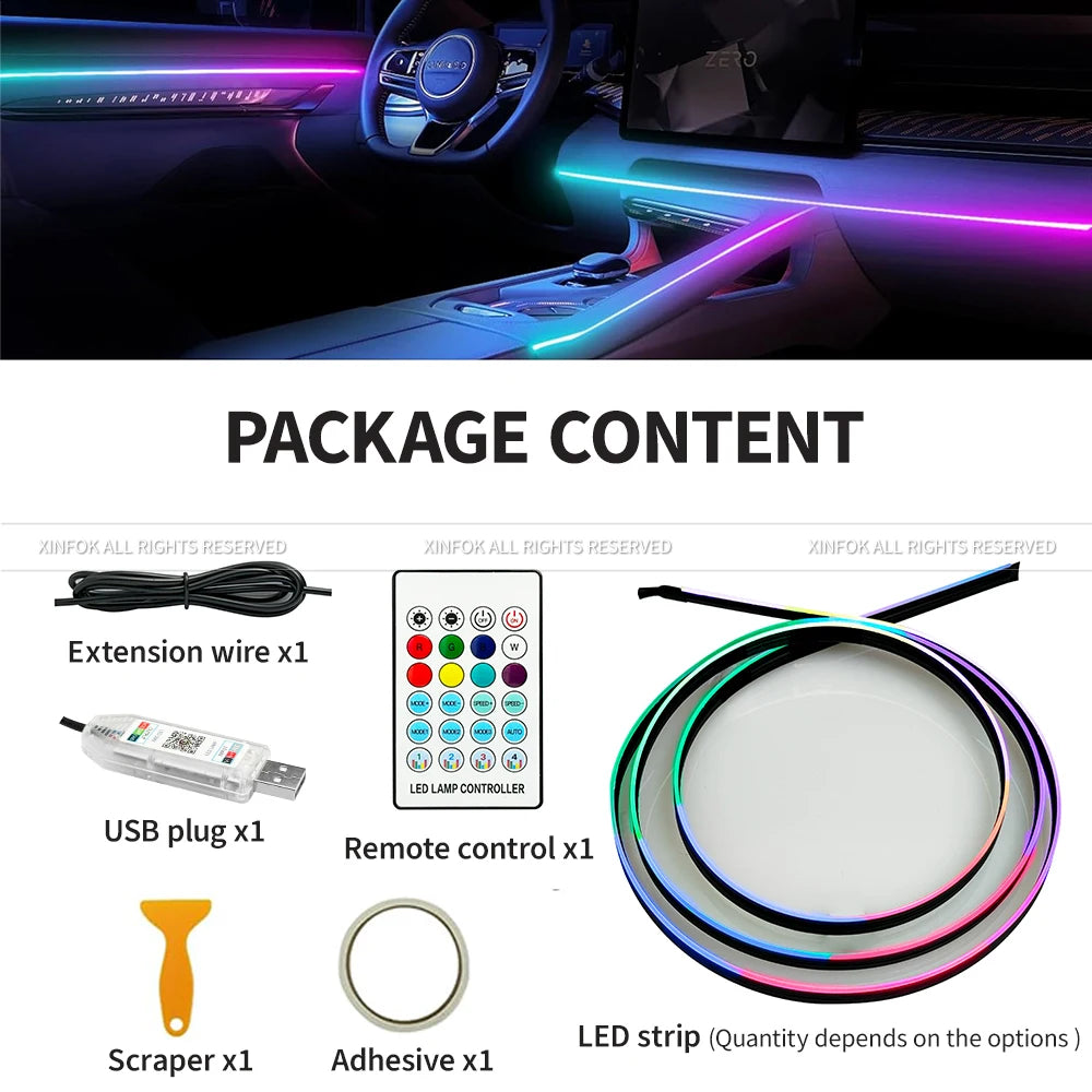 43.31" Streamer Car Ambient Light - RGB 64 Color Universal LED Interior Strip