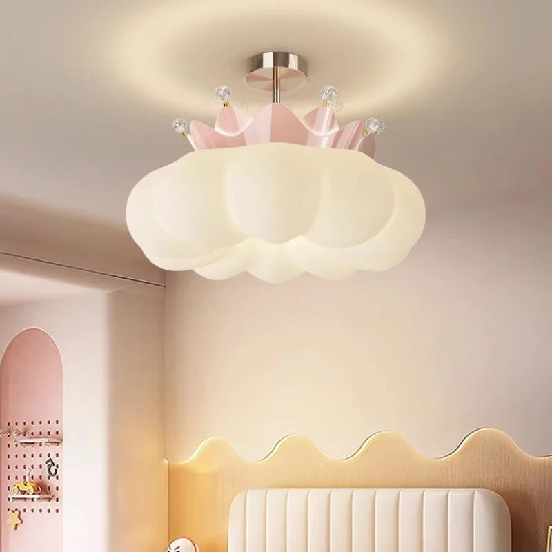 2025 New Crown LED Pendant Lamp Children's Room Restaurant Boy Girl Bedroom with Remote Control Chandelier Study Lighting Decor