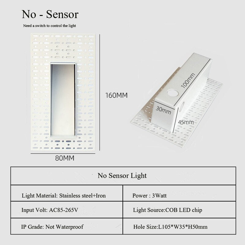 Indoor Frameless Step Lights 3W Motion Sensor LED Stair Stairway Hallway Lamp Embedded White Wall Modern Home Night Footlights