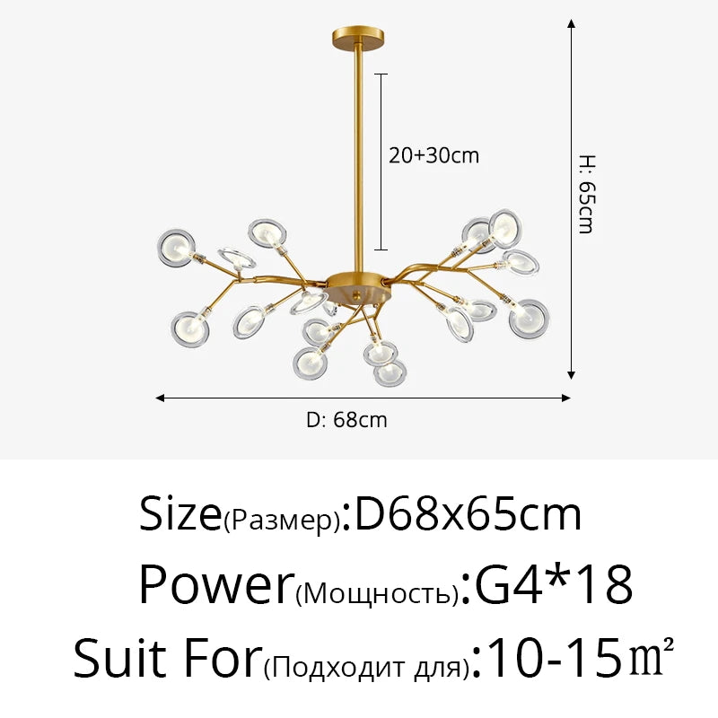 Creativity Firefly LED Chandelier Black Gold for Living Room Bedroom Hall Home Decor Indoor Lighting Minimalist Ceiling Pendant