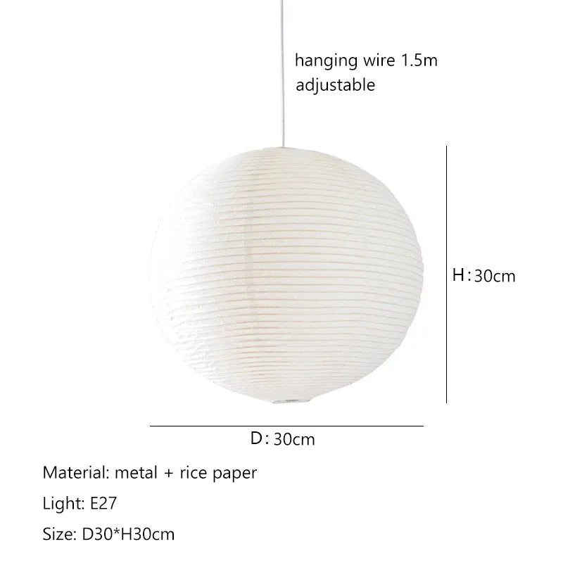 Nordic Wabi Sabi Wind Round Rice Paper Led Pendant Lights Living Dining Room Bedroom Loft Restaurant Bar Home Decor Chandelier