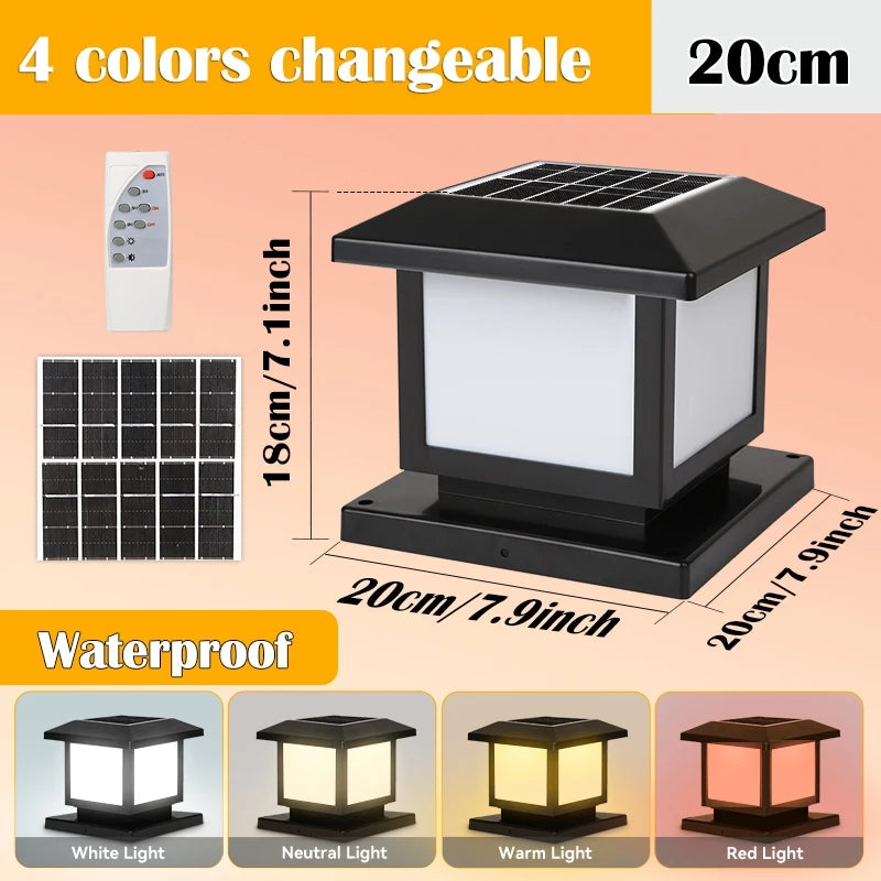 Outdoor LED Solar Pillar Light - Waterproof Dual-Power Fence Post Lamp
