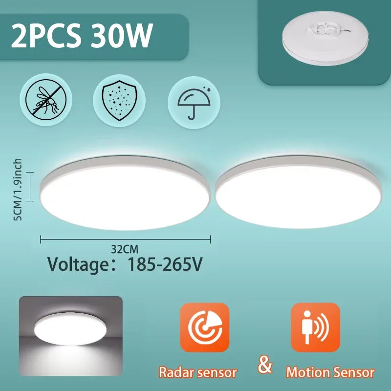 Modern Radar Motion Sensor LED Ceiling Light - 220V Flush Mount Smart Lamp