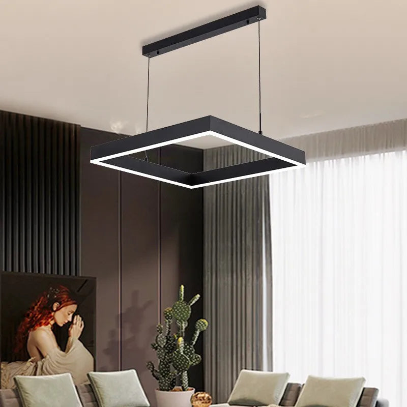 Modern Square LED Pendant Lamp Table Dining Living Room Hanging Light Bedroom Kitchen Hall Chandelier Home Decor Lighting Fixtur