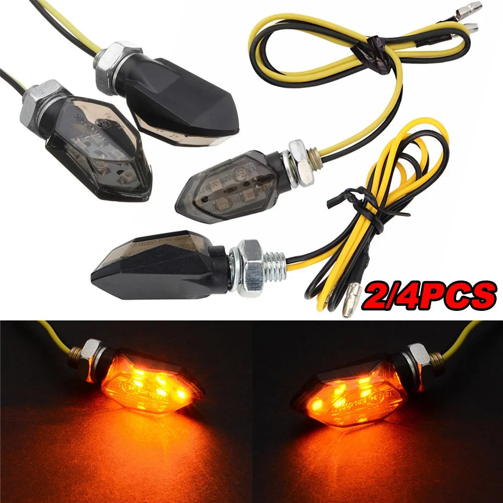 Super Bright Mini LED Motorcycle Turn Signal Lights (2/4 Pcs) - Universal Amber Blinker Indicator Lamps for Motorbike & Scooter