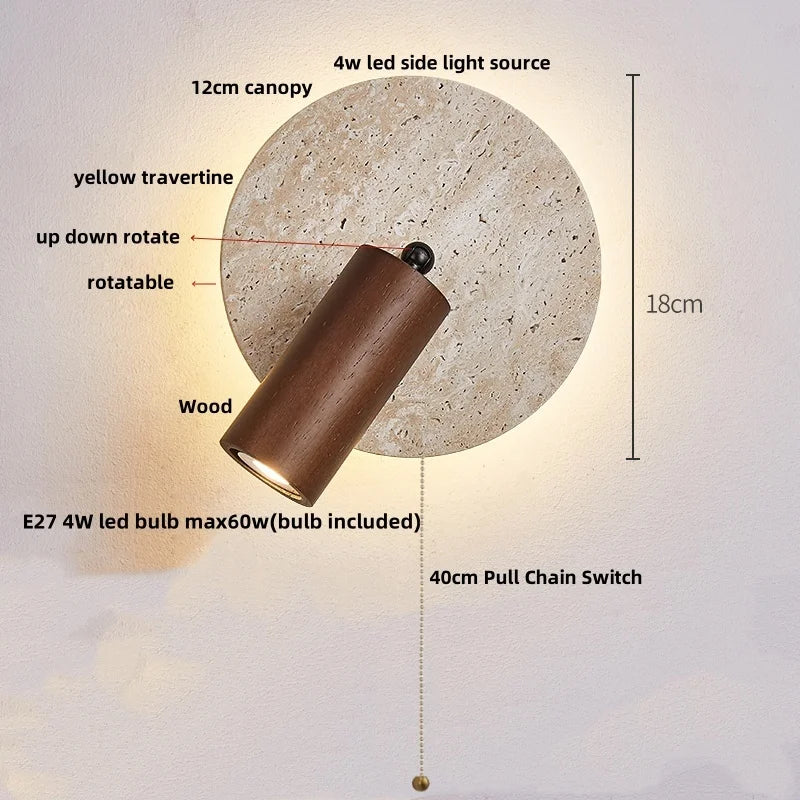 IWHD Home Decor LED Wall Light Fixture Coffee Corridor Living Room Nordic Modern Column Yellow Travertine Stone Wall Lamp Sconce