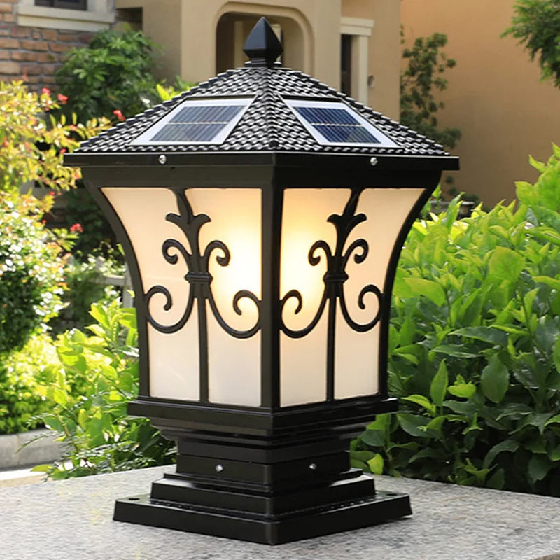 3-Color Adjustable Outdoor Solar Pillar Lamp - Waterproof Round Gate Light