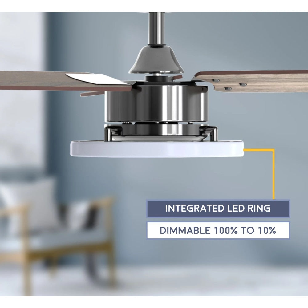 52" Orbis Gun Metal Remote Control Ceiling Fan, 3 Blades, LED Ring Ceiling Fans with Led Light Chandelier Fan Home Appliance