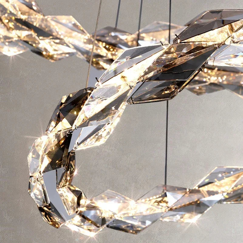 Chrome Modern Crystal Chandelier - Luxury LED Hanging Light for Living Room
