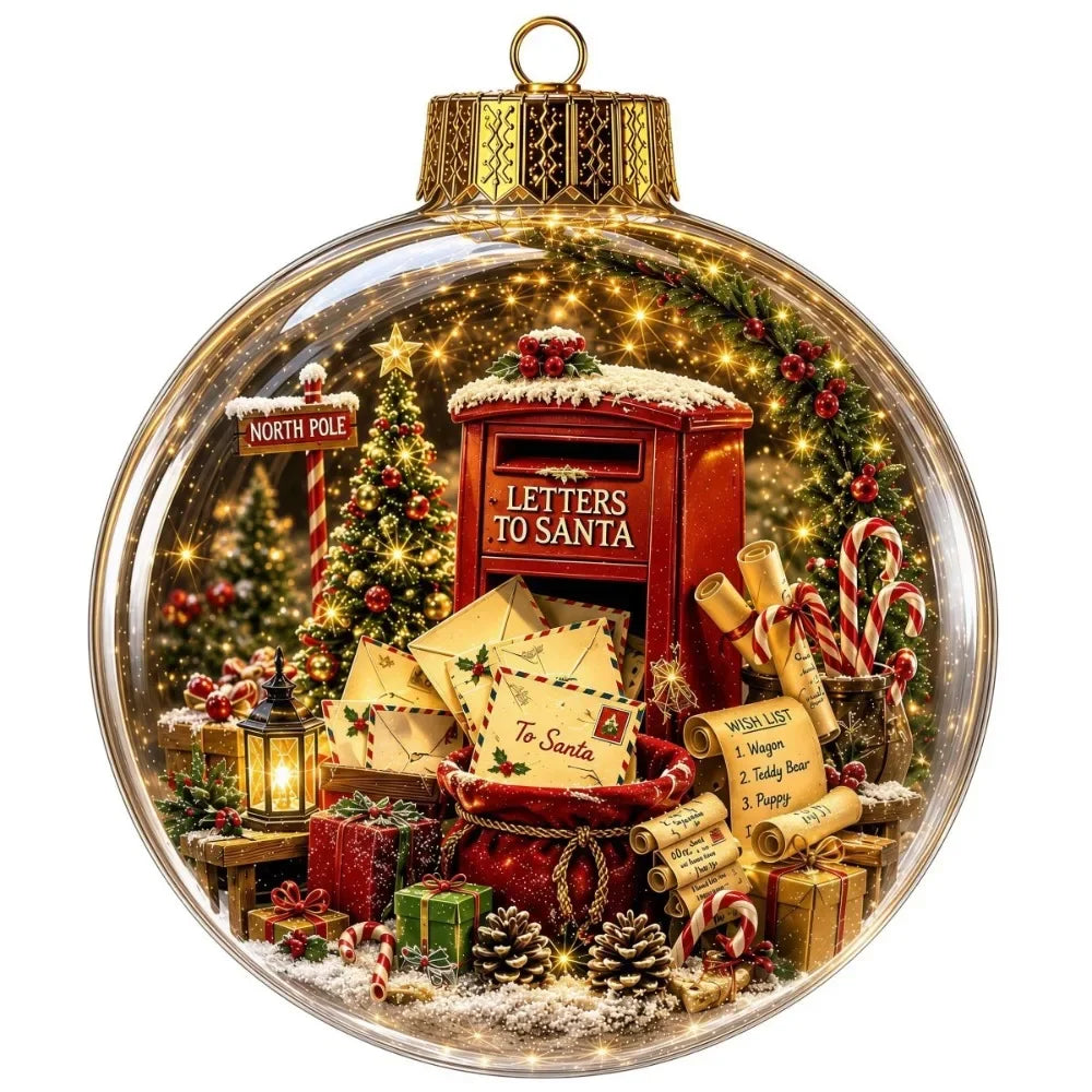 1pc 8CM Size Acrylic Material Christmas Ball Ornament Transparent Design with Light Santa Claus Pendant Hanging Christmas Decor