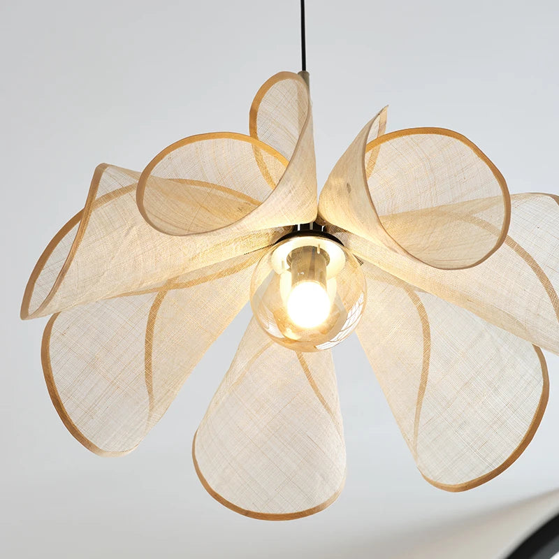 2026 Wabi Sabi Fabric Pendant Light - French Creamy LED Flower Chandelier