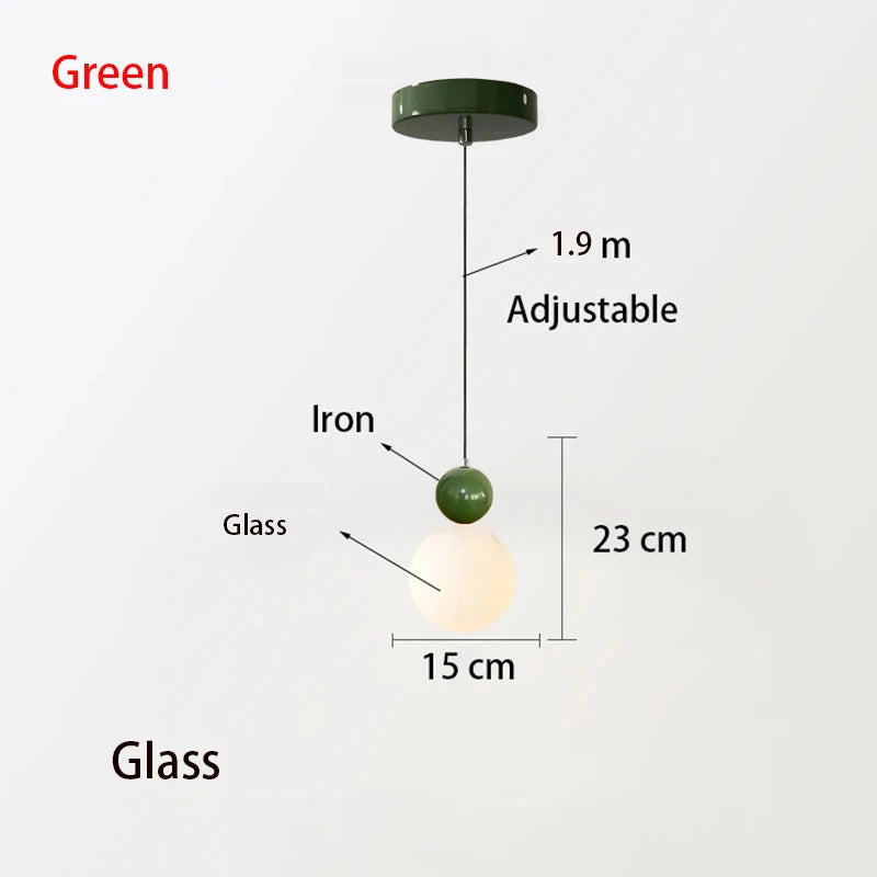 Modern Color Round Ball Long-Line Bedroom Single-Head Pendant Lamp With Glass And Injection-Molded Cover For Dining Room E27