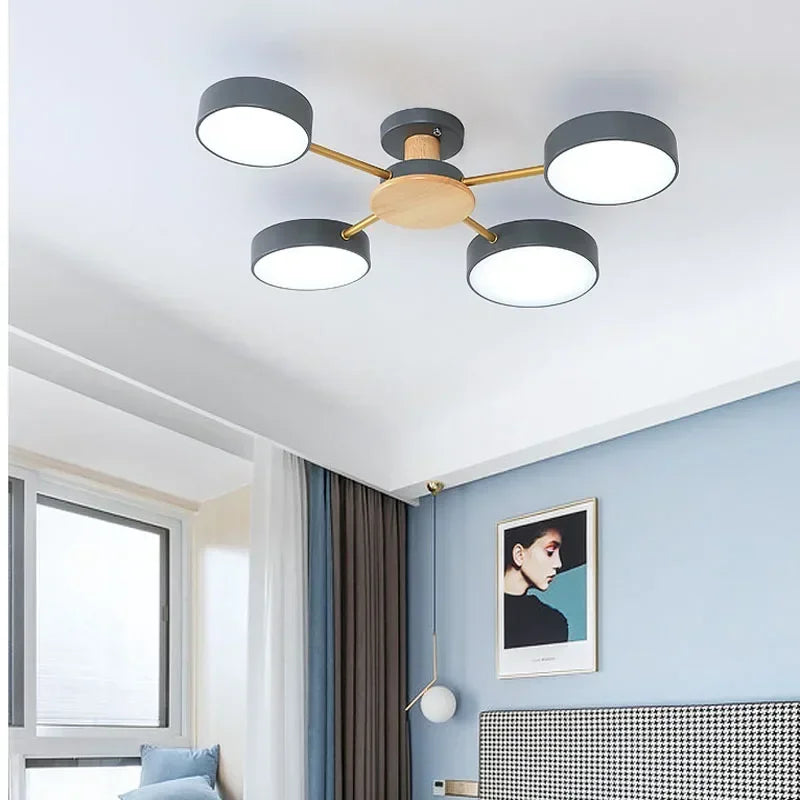 Nordic Creative Macaron Log LED Ceiling Light Bedroom Living Room Chandelie Modern Villa Restaurant Interior Lighting Decoration