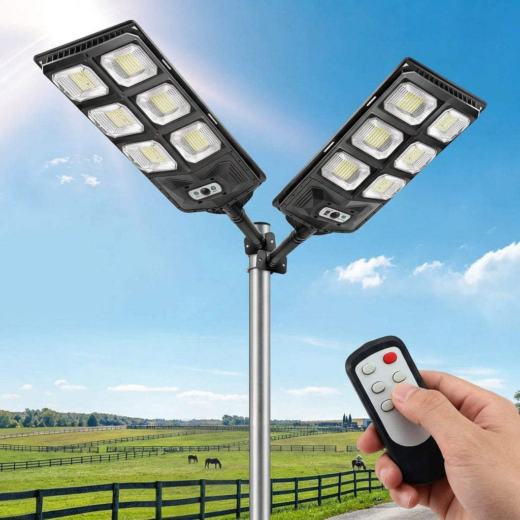 Solar Outdoor Street Light IP65 Waterproof - Wall-Mounted LED Motion Sensor Floodlight with Remote Control & Dusk-to-Dawn Auto Sensor