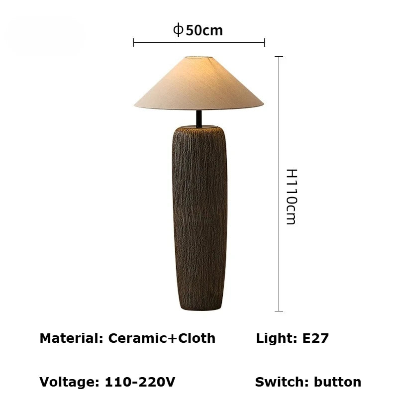 Japanese Antique Pottery Pot Floor Lamp Quiet Pottery Pot Cloth Zen Floor Table Light Chinese Garden Stand Lamp for Living Room