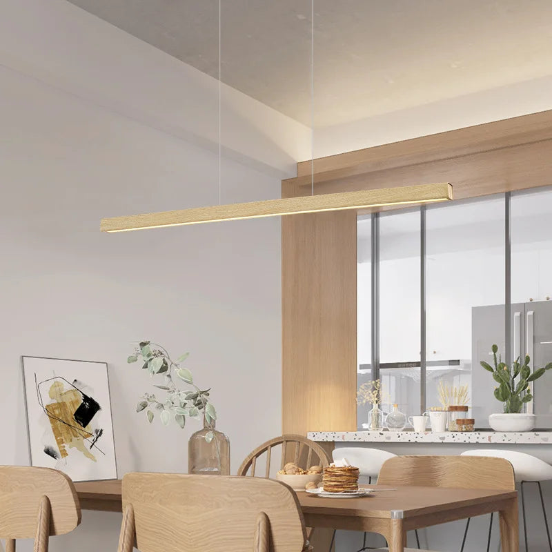 Nordic Wood Pendant Lights Modern Simple Walnut long Linear chandelier kitchen island office dining room bar hanging lamp LED