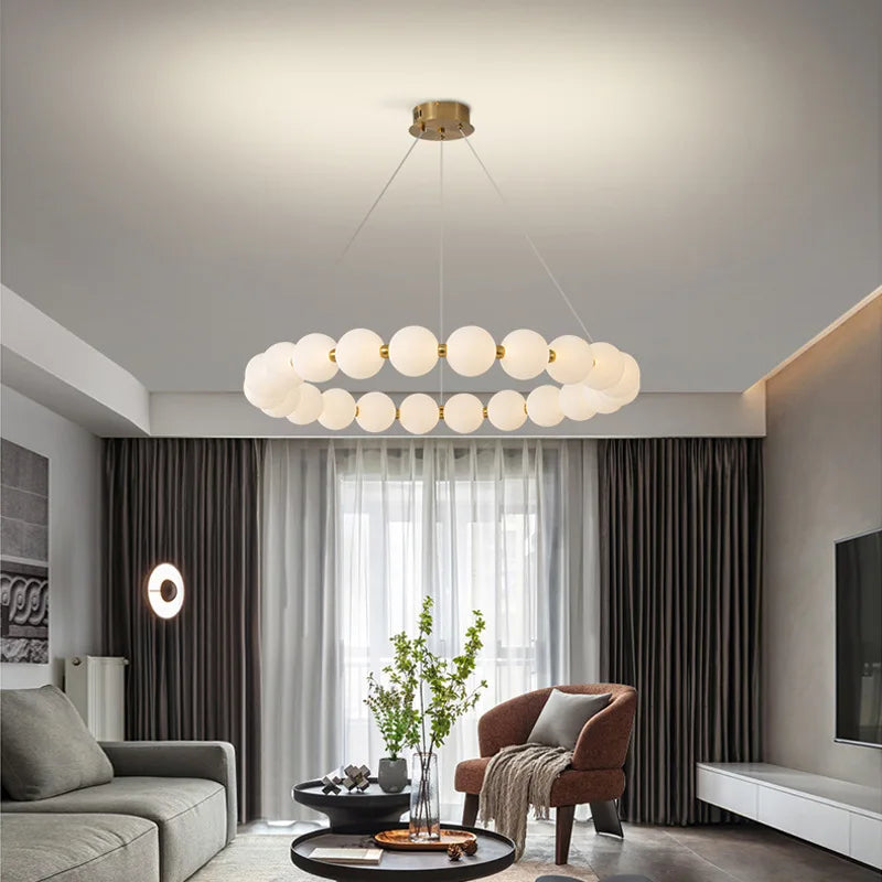 Modern Nordic Classic LED Pendant Lights Pearl Necklace Decoration Indoor Chandelier for Dining Living Room