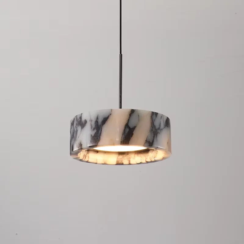 Luxury Black Natural Stone Pendant Lamp - High-end LED Bedside Chandelier