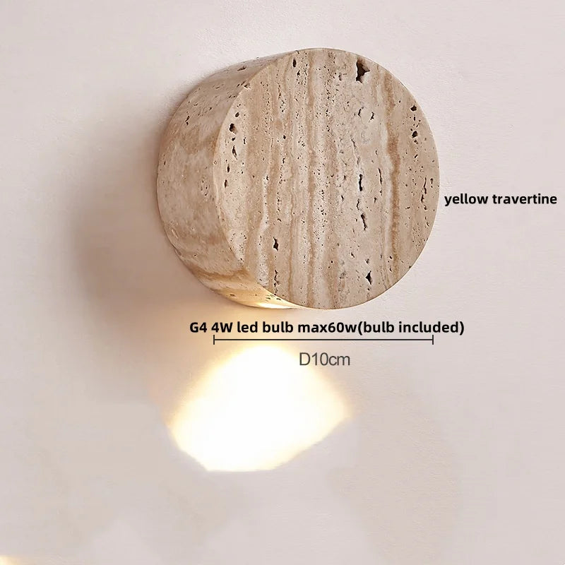 IWHD Home Decor LED Wall Light Fixture Coffee Corridor Living Room Nordic Modern Column Yellow Travertine Stone Wall Lamp Sconce