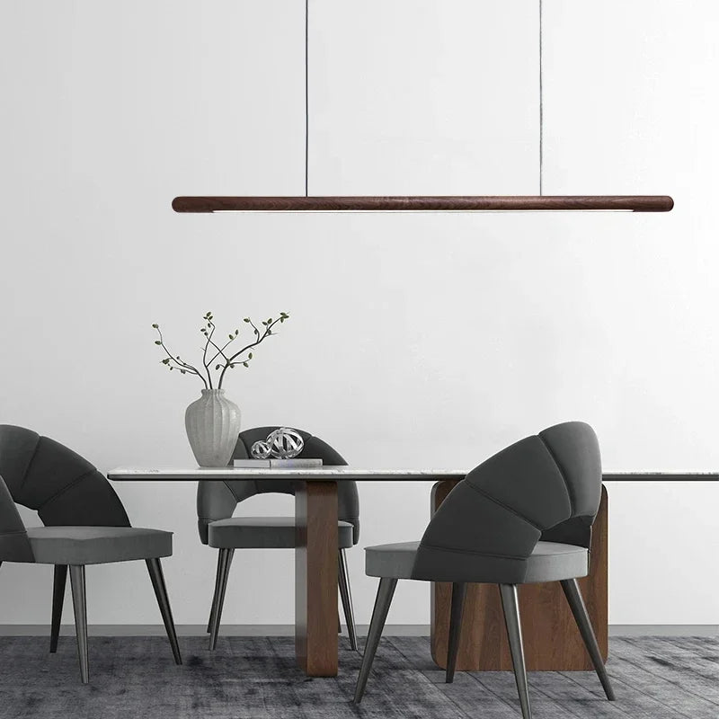 Solid Wood Hanging Lamp Nordic LED Wood Pendant Light Modern Table Long Linear Light Round Hanging Fixtures for Kitchen Island