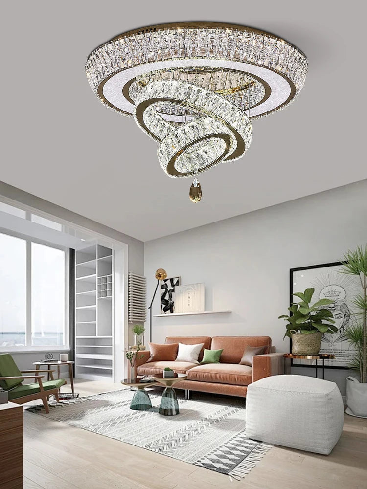 Led Stainless Steel Crystal Ceiling Light 2026 Luxury Home Decoration Round Minimalist Lampara Techo for Bedroom Living Room