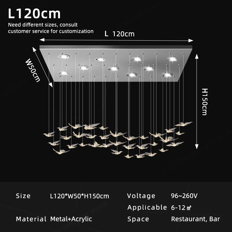 Suspension Chandelier Design Bird Hanging Lamp Dining Table Dining Chandelier Rectangle Kitchen Island Acrylic Pendant Light