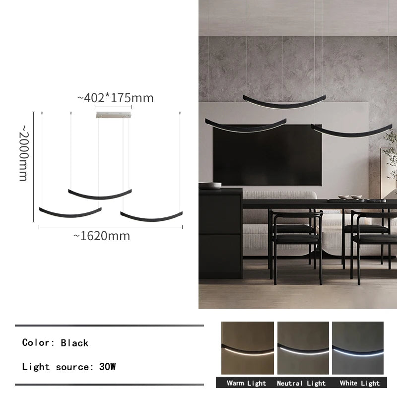 2026 Wood Arch Modern Long Pendant Light - Minimalist LED Dining Table Chandelier