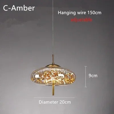 LED Nordic Net Red Bedside Chandelier Girl Light Glass Small Luxury Long Line Personality Art Full of Stars Hotel Bar Xn
