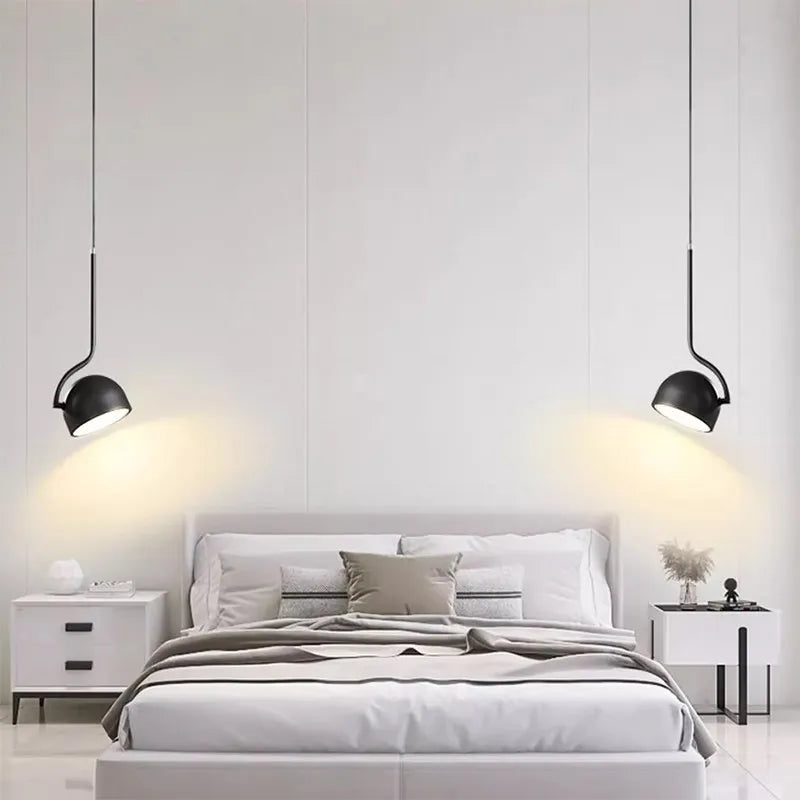 Nordic LED Pendant Light Minimalist Black White Spoon Iron Hanging Lamp Bedroom Living Rooms Study Office Illumination Luminaire