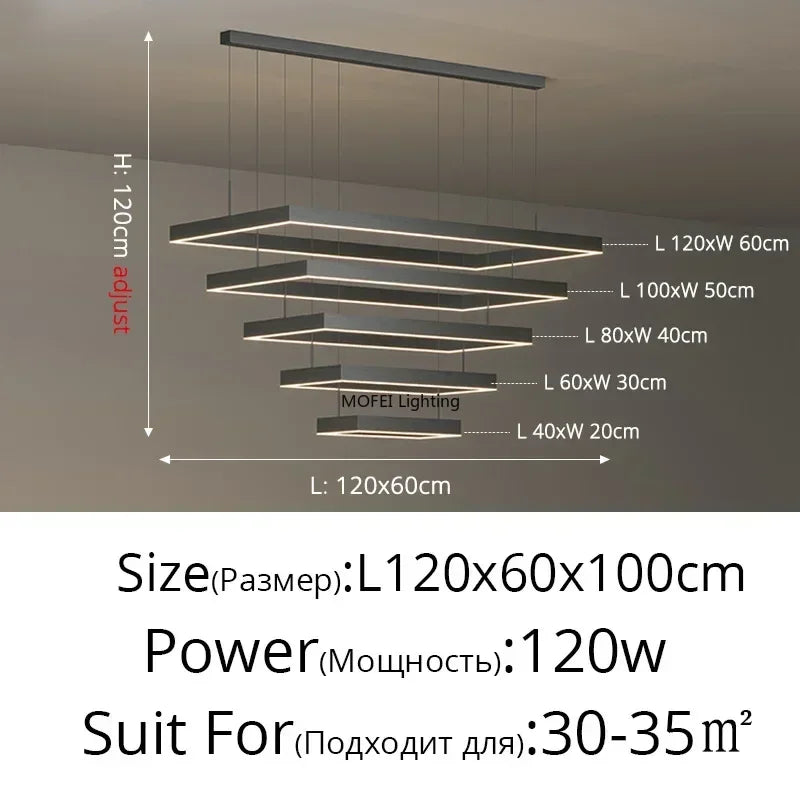 Nordic Square LED Chandelier - Modern Dimmable Luxury Pendant Light