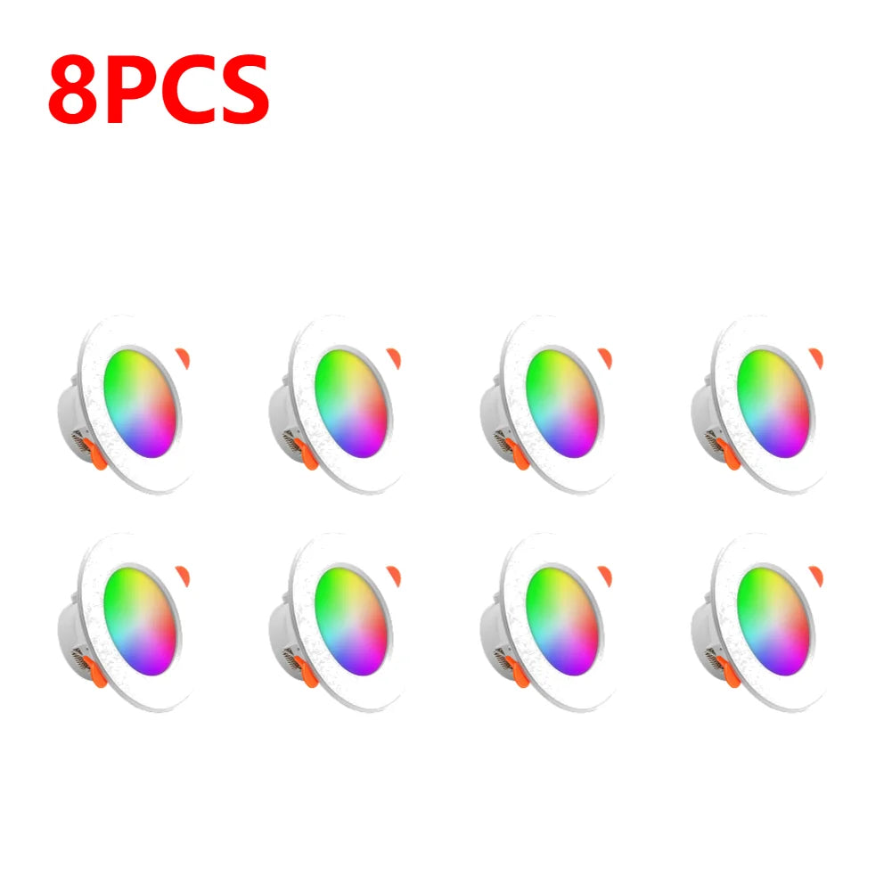 1-10 Pack Smart RGB LED Recessed Downlight (10W Dimmable, Warm to Cool White) - Round Color-Changing Ceiling Spot Light Panel Lamp for Bedroom & Living Room Decor