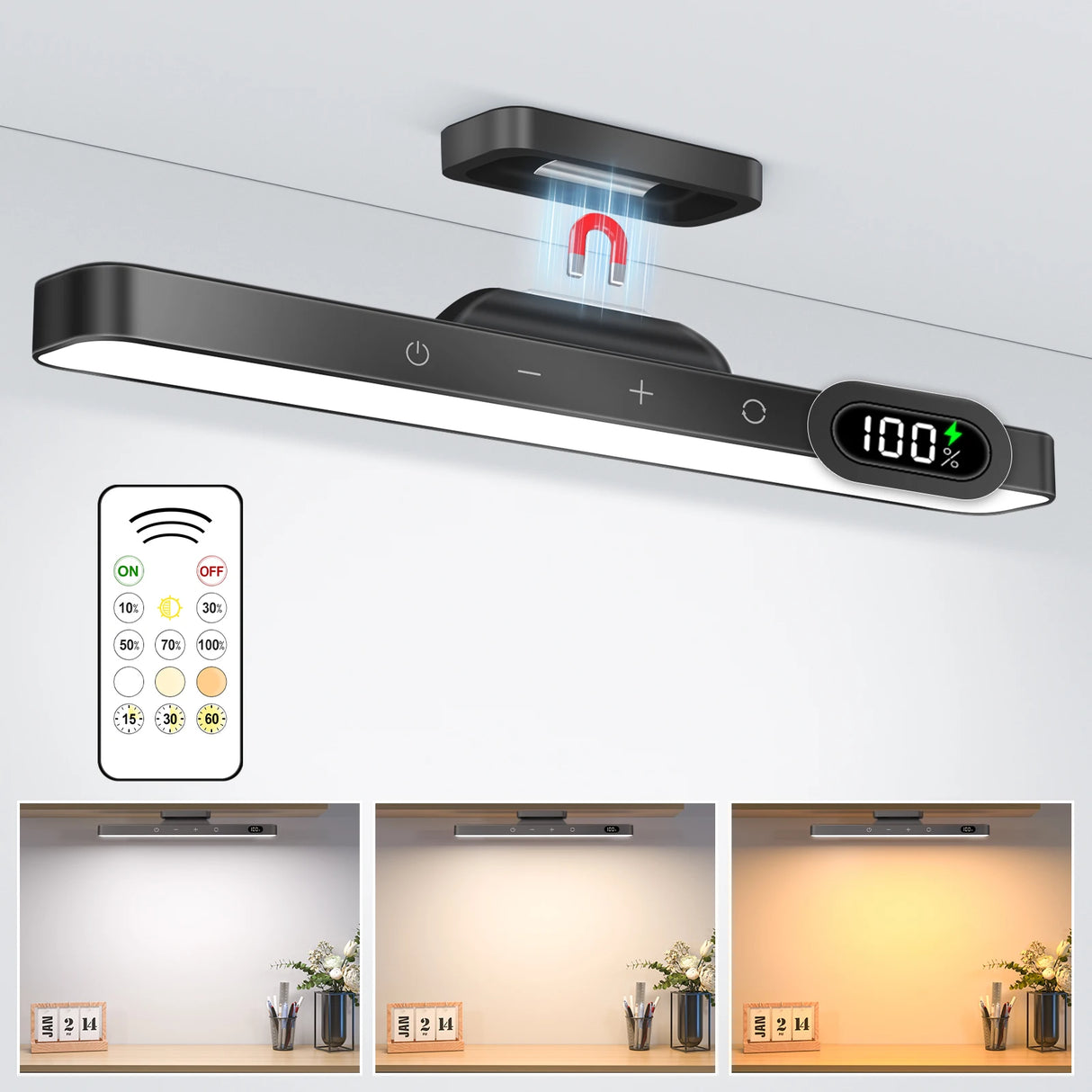 Rechargeable LED Under-Cabinet Light - 3 Colors Dimmable Makeup & Closet Light