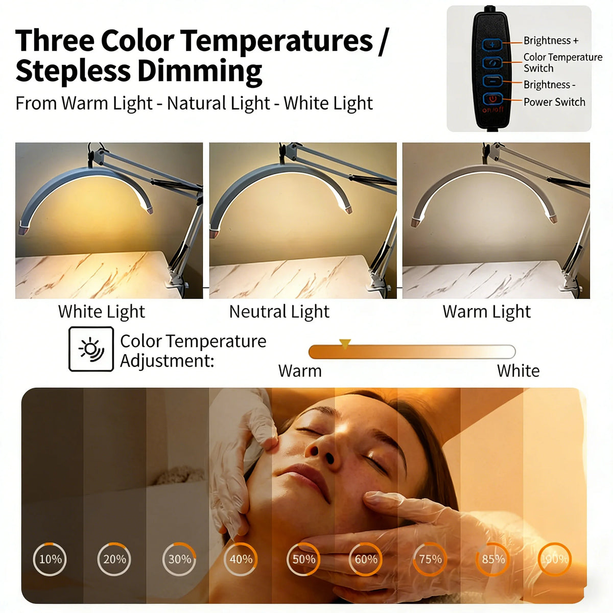 16-Inch U-Shaped Half-Moon LED Beauty Lamp - Eye-Protective Desk Light for Eyelash Extensions, Nail Art, Embroidery & Eyebrow Procedures