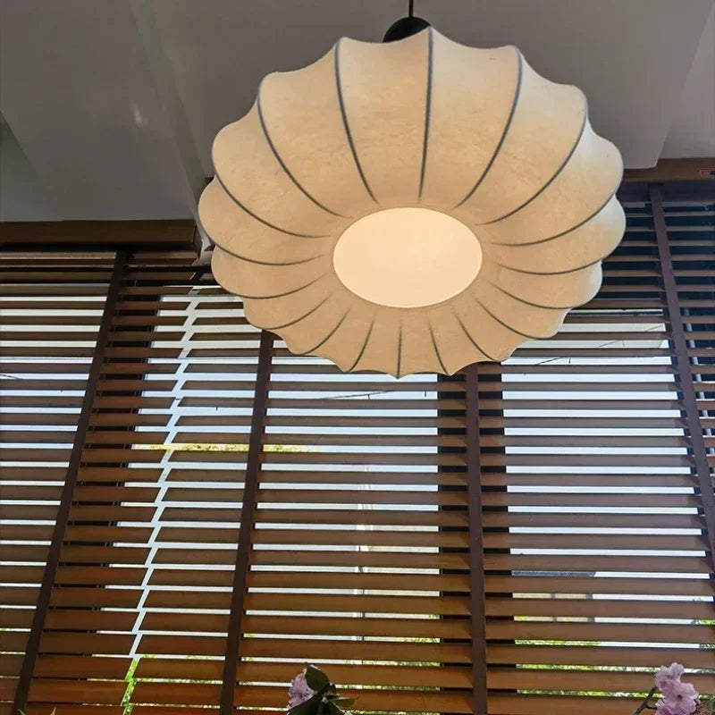 Nordic Silk & Solid Wood LED Ceiling Chandelier - Modern Textile Pendant Light Fixture for Living Room, Master Bedroom & Home Decor