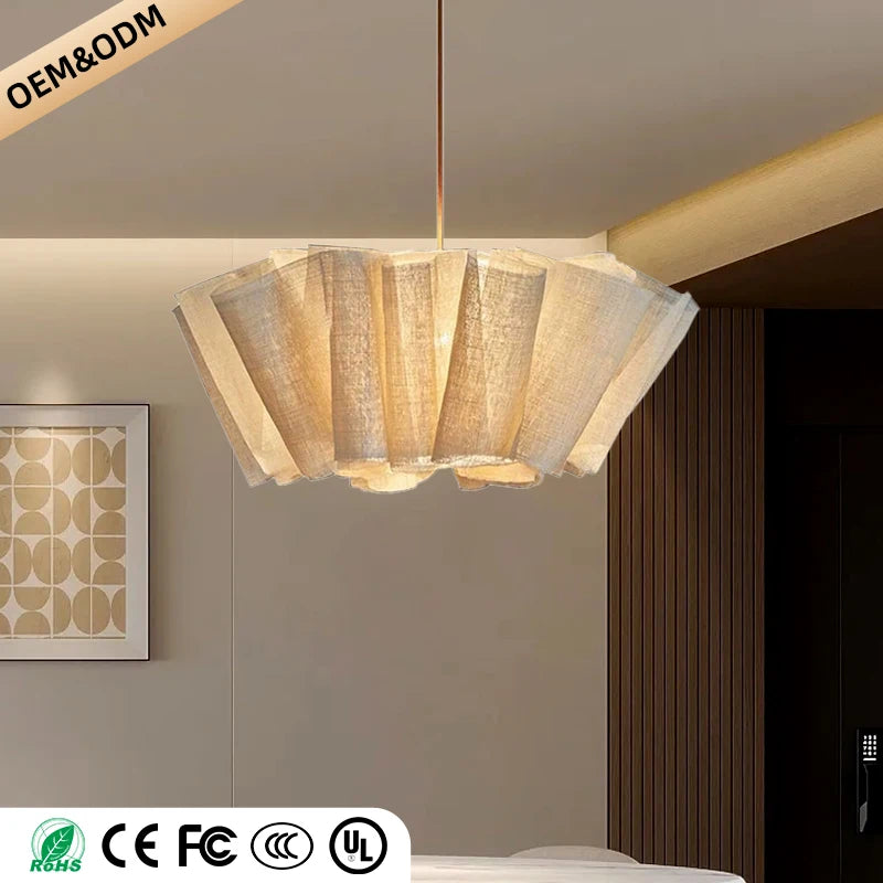 Wabi Sabi Handmade Fabric Chandelier - Vintage LED Pendant Light