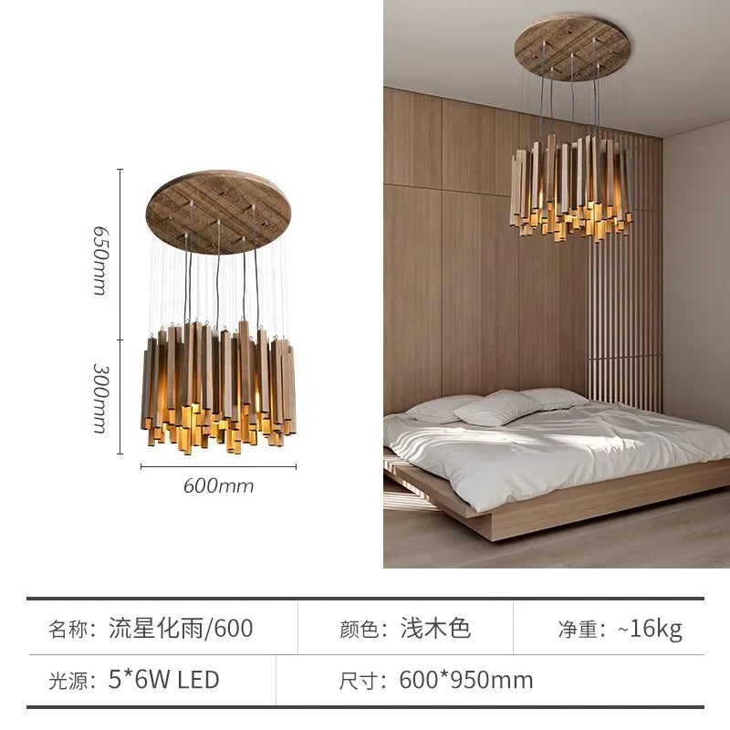 Retro Wooden Hanging Chandelier Light For Dining Living Room Farmhouse Kitchen Table Solid Wood Led Pendant Chandelier Lamp