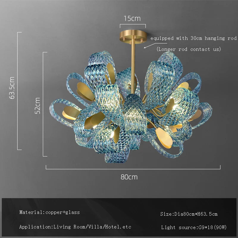 Glass-made Modern Home Appliance Ceiling Chandelier Designer Hanging Lamps for Living Room Dining Room Decoration Flower Shape