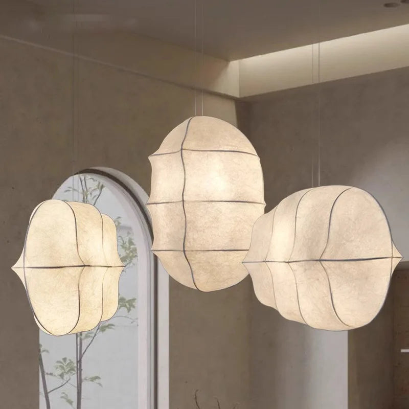 Japanese Wabi-Sabi White Silk Sailboat Pendant Light - E27 Textile Ceiling Chandelier Lamp Fixture for Living Room, Dining Room & Bedroom Decor