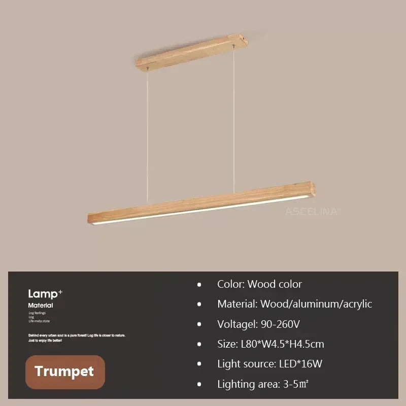 Nordic Pendant Light Wood Long Strip Suspension Chandelier for Living Dining Room Dining Table Lamp Lighting Fixture