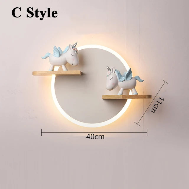 Children Room Doll Display Wall Lamps Ceramic Unicorn Character Bedroom Decoration Sconce Lustres LED Kid Room Night Wall Lights
