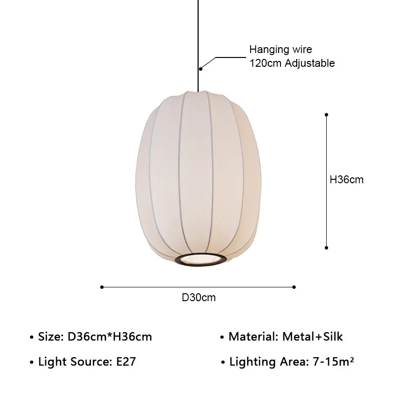 Japanese Wabi-Sabi Silk White E27 Ceiling Pendant Light - Nordic Art Fabric Chandelier Hanging Lamp Fixture for Living Room, Dining Area & Bedroom Decor