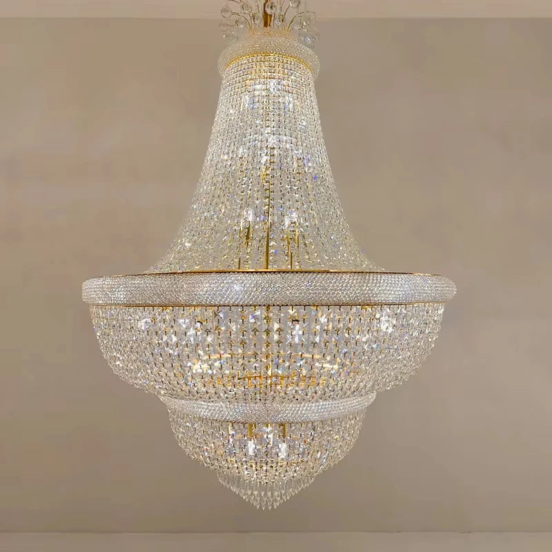 Light Luxury Duplex Villa Led Crystal Chandelier Home Decoration Living Room Bedroom Mid Floor Hollow Spiral Staircase Light