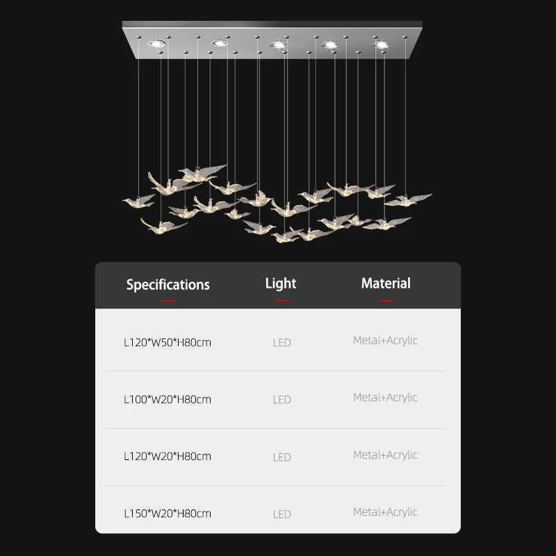 Suspension Chandelier Design Bird Hanging Lamp Dining Table Dining Chandelier Rectangle Kitchen Island Acrylic Pendant Light